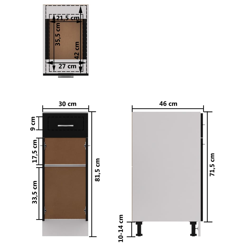Drawer Bottom Cabinet Black 30x46x81.5 cm Chipboard- Kitchen Cabinets - HomeShopIreland - Home Shop Ireland - Kitchen Cabinets - Drawer Bottom Cabinet Black 30x46x81.5 cm Chipboard