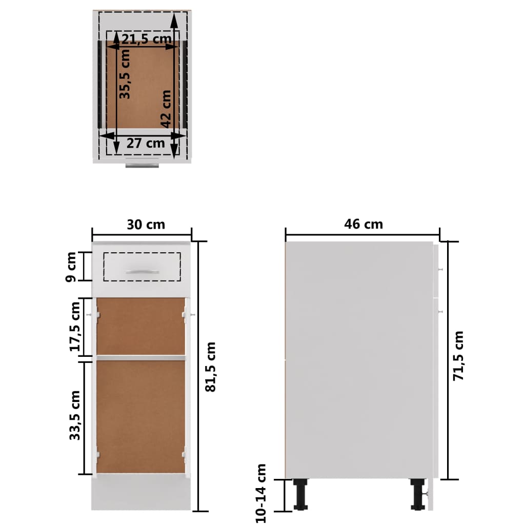 Drawer Bottom Cabinet High Gloss White 30x46x81.5 cm Chipboard- Kitchen Cabinets - HomeShopIreland - Home Shop Ireland - Kitchen Cabinets - Drawer Bottom Cabinet High Gloss White 30x46x81.5 cm Chipboard