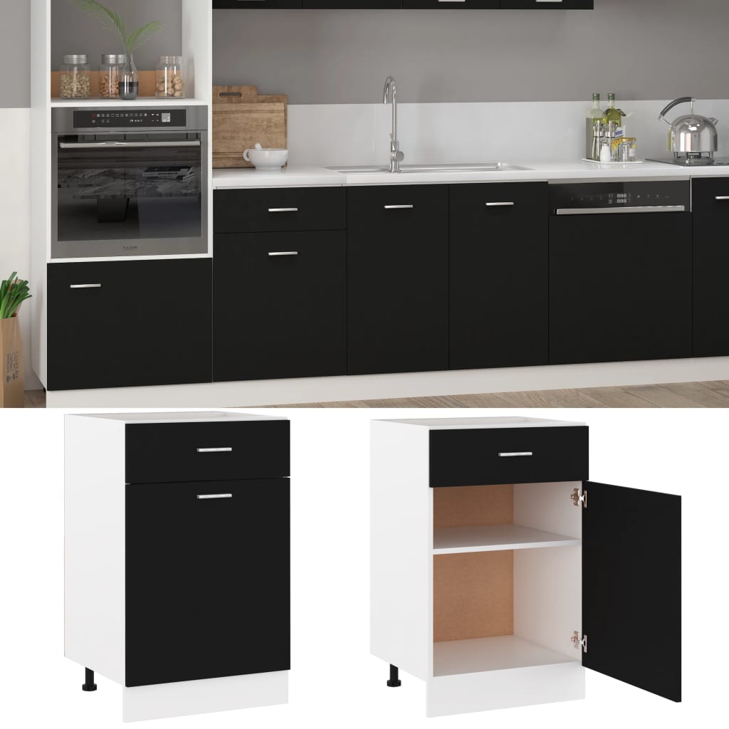 Drawer Bottom Cabinet Black 50x46x81.5 cm Chipboard- Kitchen Cabinets - HomeShopIreland - Home Shop Ireland - Kitchen Cabinets - Drawer Bottom Cabinet Black 50x46x81.5 cm Chipboard