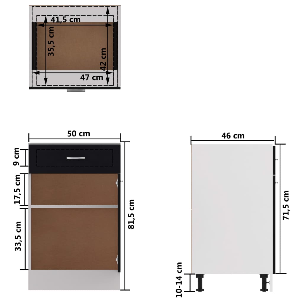 Drawer Bottom Cabinet Black 50x46x81.5 cm Chipboard- Kitchen Cabinets - HomeShopIreland - Home Shop Ireland - Kitchen Cabinets - Drawer Bottom Cabinet Black 50x46x81.5 cm Chipboard