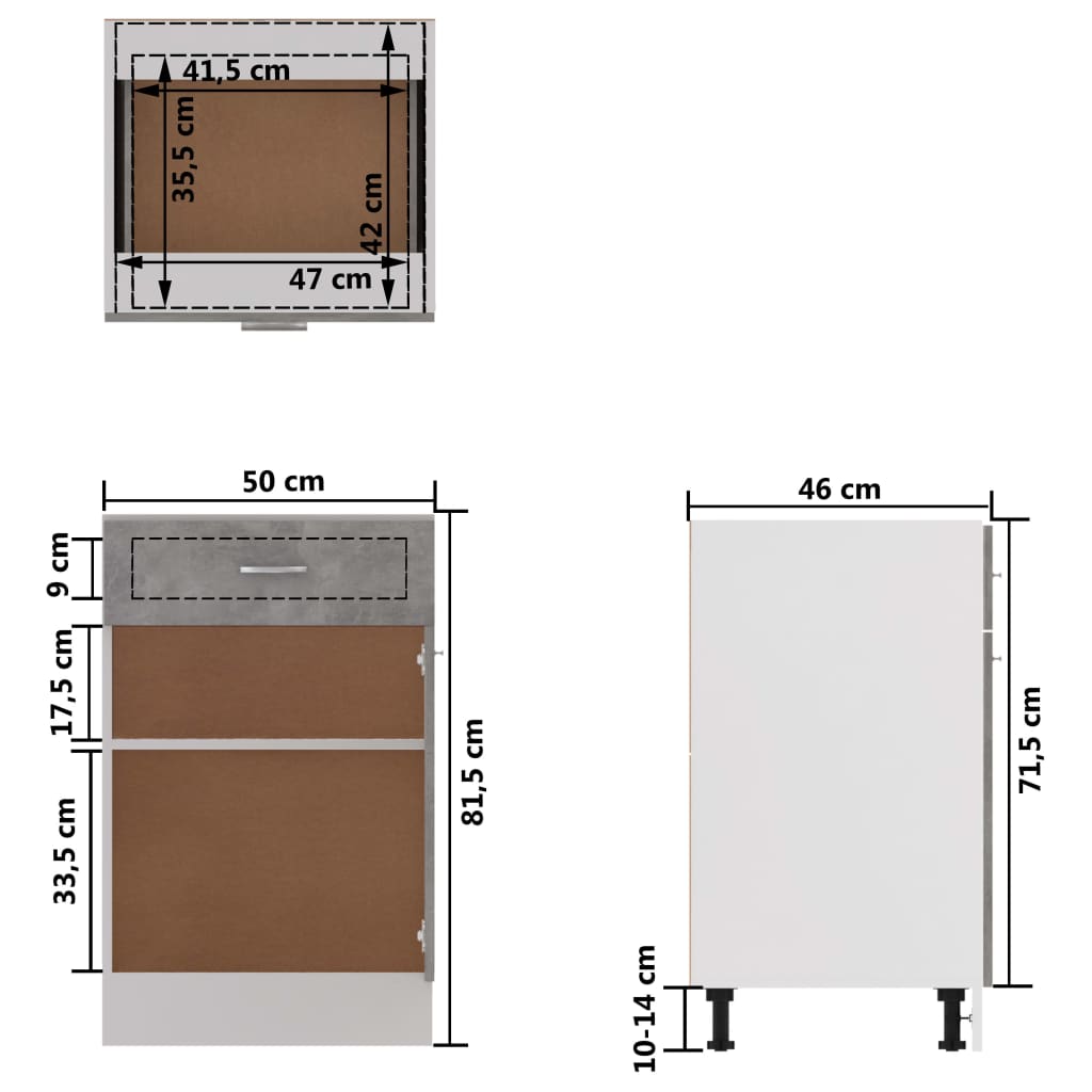 Drawer Bottom Cabinet Concrete Grey 50x46x81.5 cm Chipboard- Kitchen Cabinets - HomeShopIreland - Home Shop Ireland - Kitchen Cabinets - Drawer Bottom Cabinet Concrete Grey 50x46x81.5 cm Chipboard