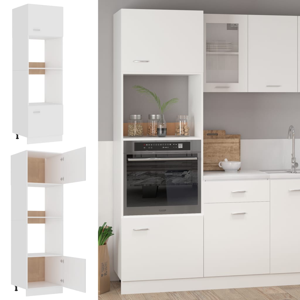 Microwave Cabinet White 60x57x207 cm Chipboard- Kitchen Cabinets - HomeShopIreland - Home Shop Ireland - Kitchen Cabinets - Microwave Cabinet White 60x57x207 cm Chipboard