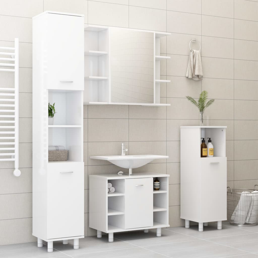 Bathroom Cabinet High Gloss White 30x30x179 cm Chipboard- Bathroom Furniture Sets - HomeShopIreland - Home Shop Ireland - Bathroom Furniture Sets - Bathroom Cabinet High Gloss White 30x30x179 cm Chipboard