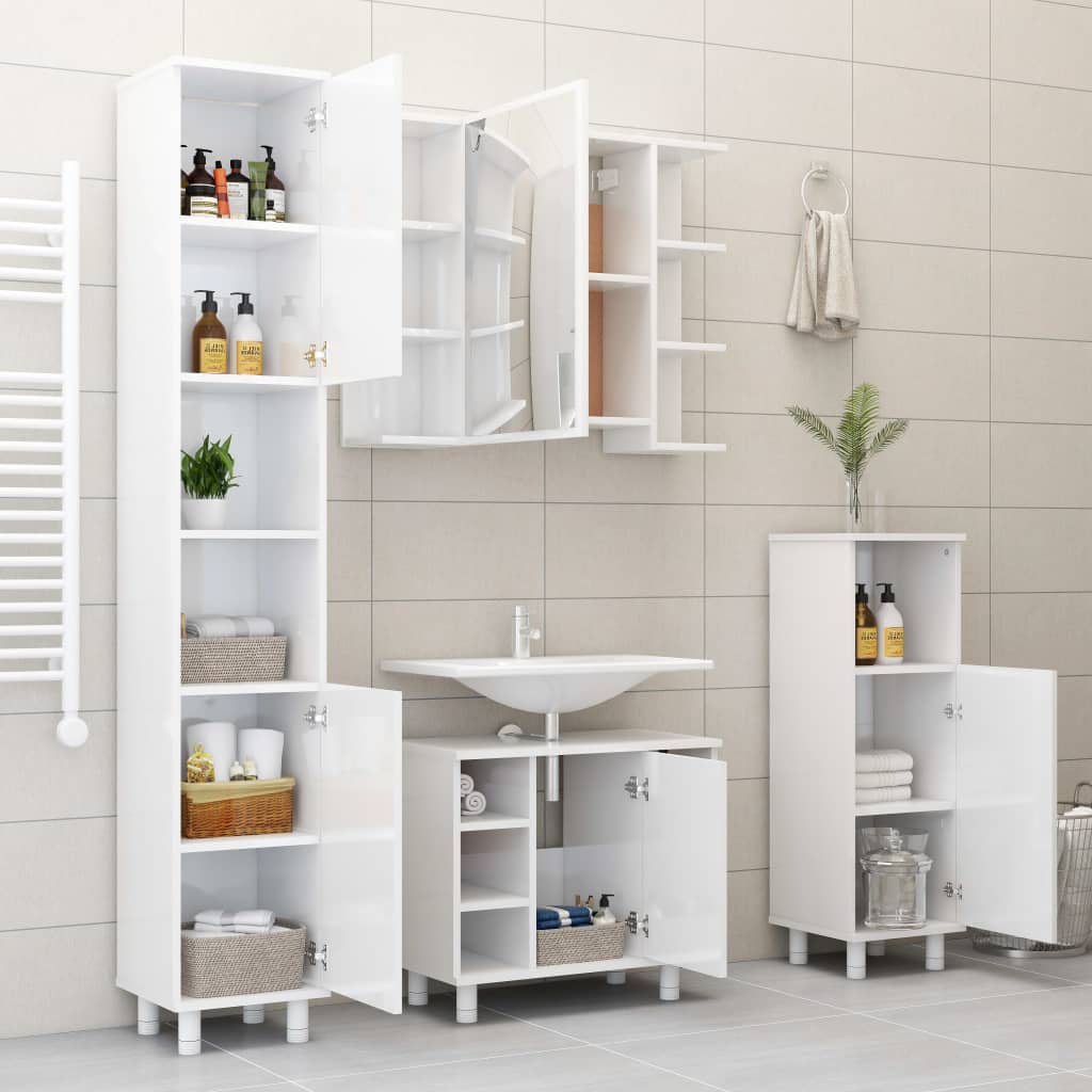 Bathroom Cabinet High Gloss White 30x30x179 cm Chipboard- Bathroom Furniture Sets - HomeShopIreland - Home Shop Ireland - Bathroom Furniture Sets - Bathroom Cabinet High Gloss White 30x30x179 cm Chipboard