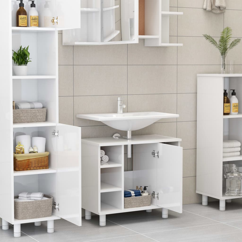 Bathroom Cabinet High Gloss White 60x32x53.5 cm Chipboard- Bathroom Furniture Sets - HomeShopIreland - Home Shop Ireland - Bathroom Furniture Sets - Bathroom Cabinet High Gloss White 60x32x53.5 cm Chipboard