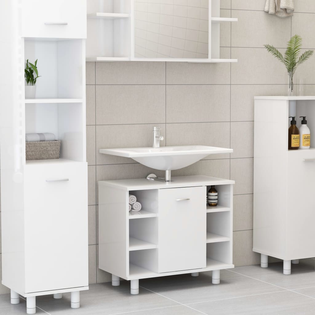 Bathroom Cabinet High Gloss White 60x32x53.5 cm Chipboard- Bathroom Furniture Sets - HomeShopIreland - Home Shop Ireland - Bathroom Furniture Sets - Bathroom Cabinet High Gloss White 60x32x53.5 cm Chipboard