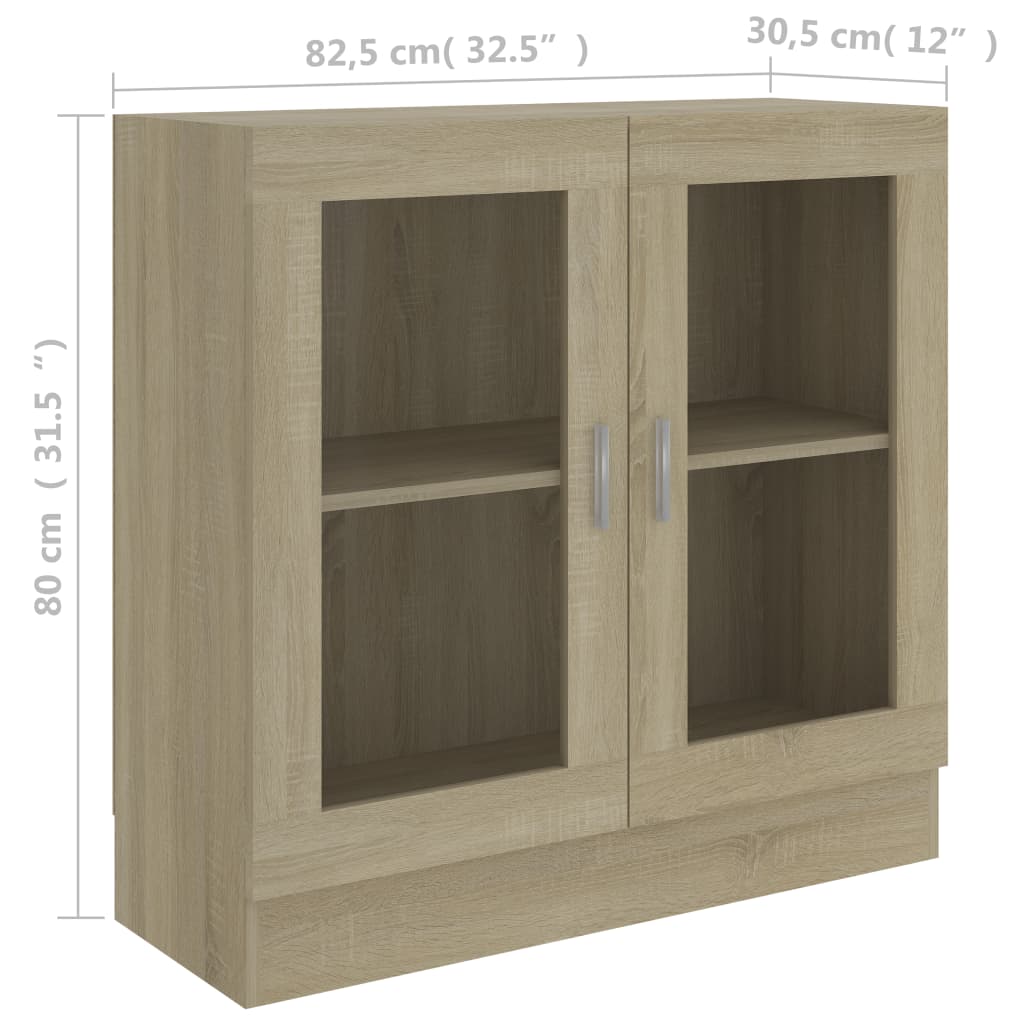 Vitrine Cabinet Sonoma Oak 82.5x30.5x80 cm Chipboard- Bookcases & Standing Shelves - HomeShopIreland - Home Shop Ireland - Bookcases & Standing Shelves - Vitrine Cabinet Sonoma Oak 82.5x30.5x80 cm Chipboard