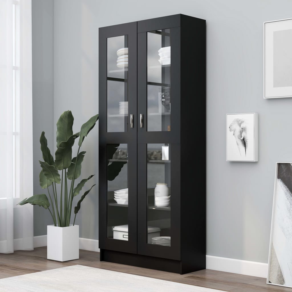 Vitrine Cabinet Black 82.5x30.5x185.5 cm Chipboard- Bookcases & Standing Shelves - HomeShopIreland - Home Shop Ireland - Bookcases & Standing Shelves - Vitrine Cabinet Black 82.5x30.5x185.5 cm Chipboard