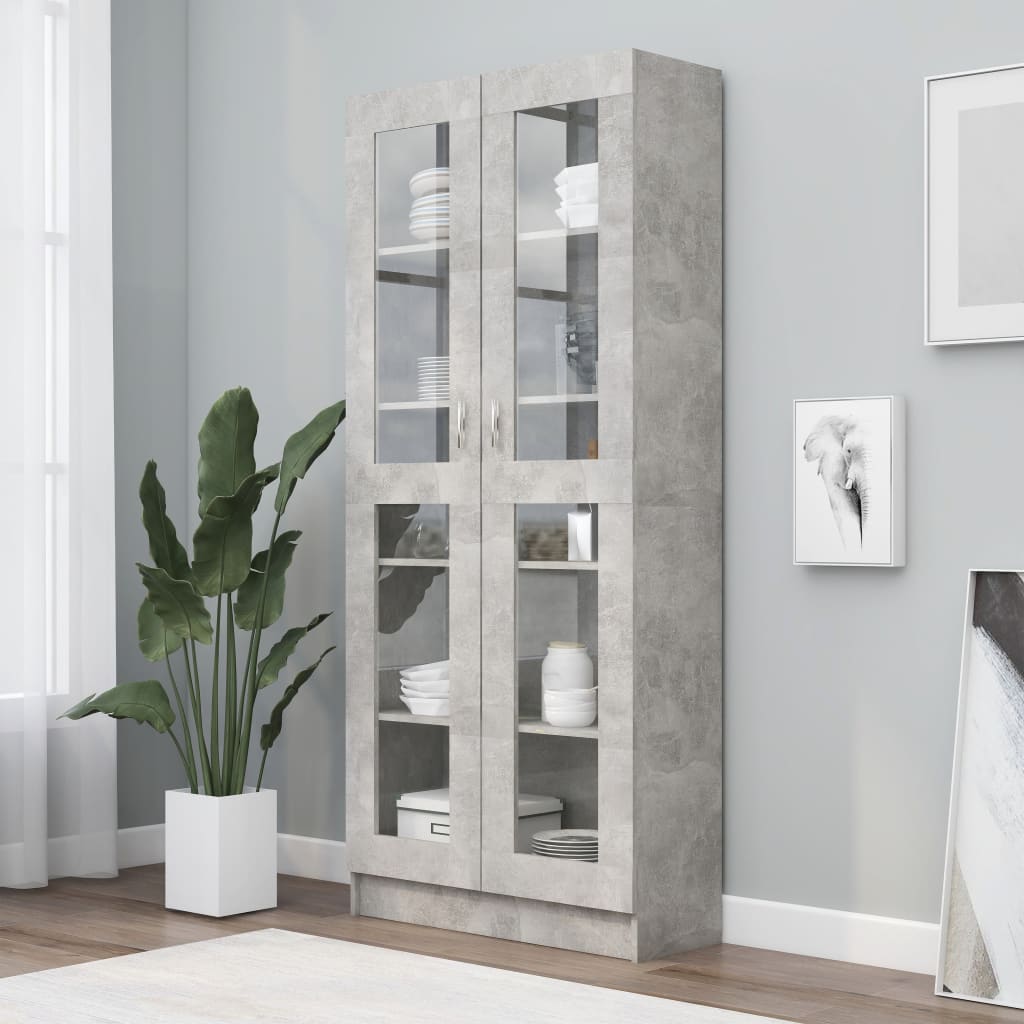 Vitrine Cabinet Concrete Grey 82.5x30.5x185.5 cm Chipboard- Bookcases & Standing Shelves - HomeShopIreland - Home Shop Ireland - Bookcases & Standing Shelves - Vitrine Cabinet Concrete Grey 82.5x30.5x185.5 cm Chipboard
