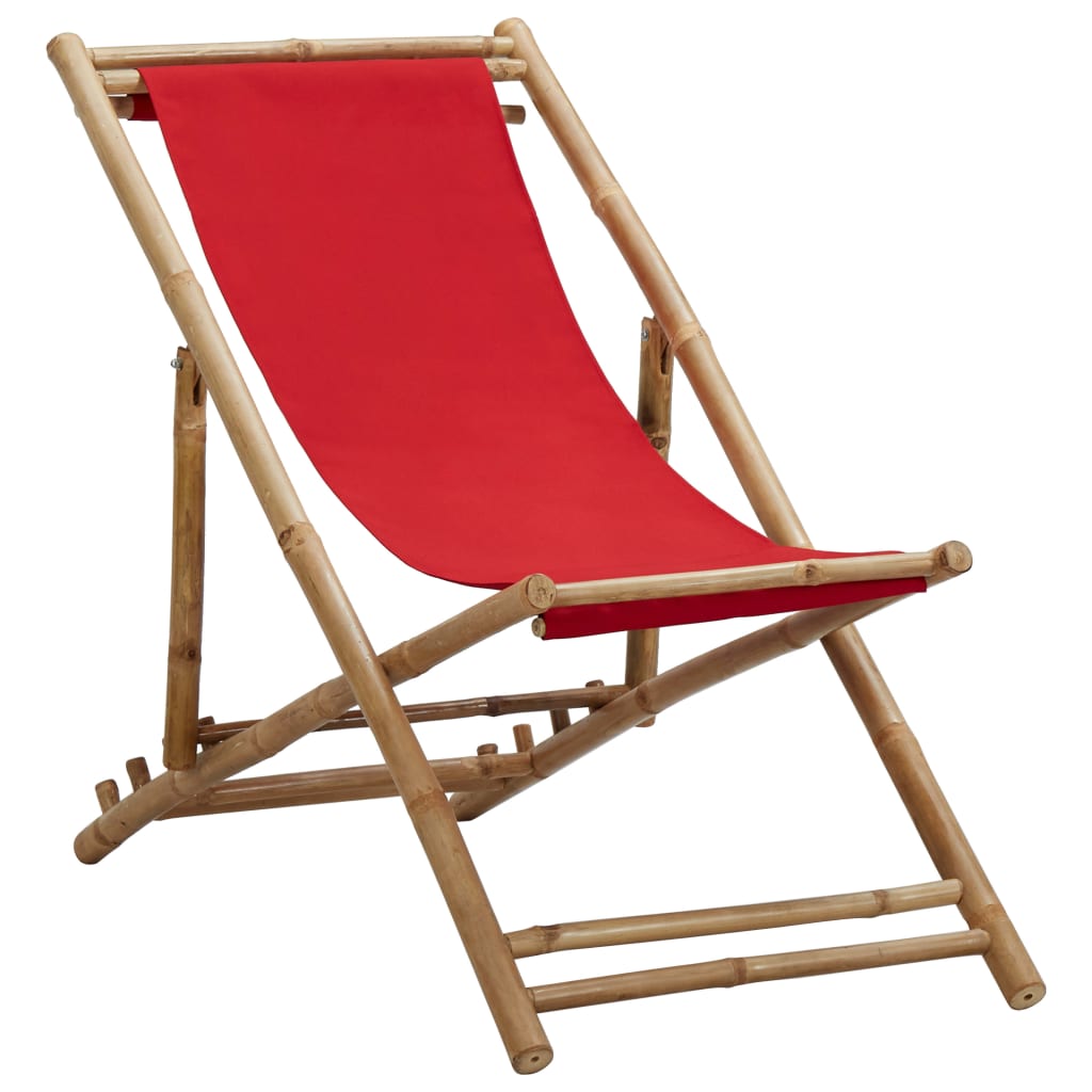 Deck Chair Bamboo and Canvas Red- Outdoor Chairs - HomeShopIreland - Home Shop Ireland - Outdoor Chairs - Deck Chair Bamboo and Canvas Red