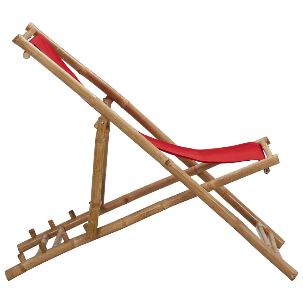 Deck Chair Bamboo and Canvas Red- Outdoor Chairs - HomeShopIreland - Home Shop Ireland - Outdoor Chairs - Deck Chair Bamboo and Canvas Red