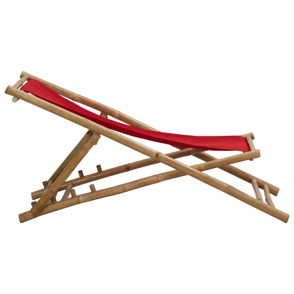 Deck Chair Bamboo and Canvas Red- Outdoor Chairs - HomeShopIreland - Home Shop Ireland - Outdoor Chairs - Deck Chair Bamboo and Canvas Red