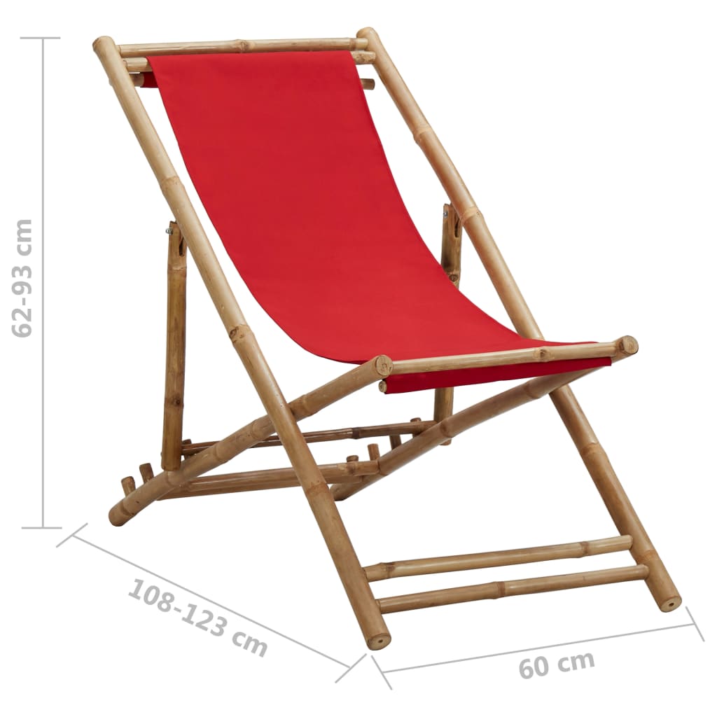 Deck Chair Bamboo and Canvas Red- Outdoor Chairs - HomeShopIreland - Home Shop Ireland - Outdoor Chairs - Deck Chair Bamboo and Canvas Red