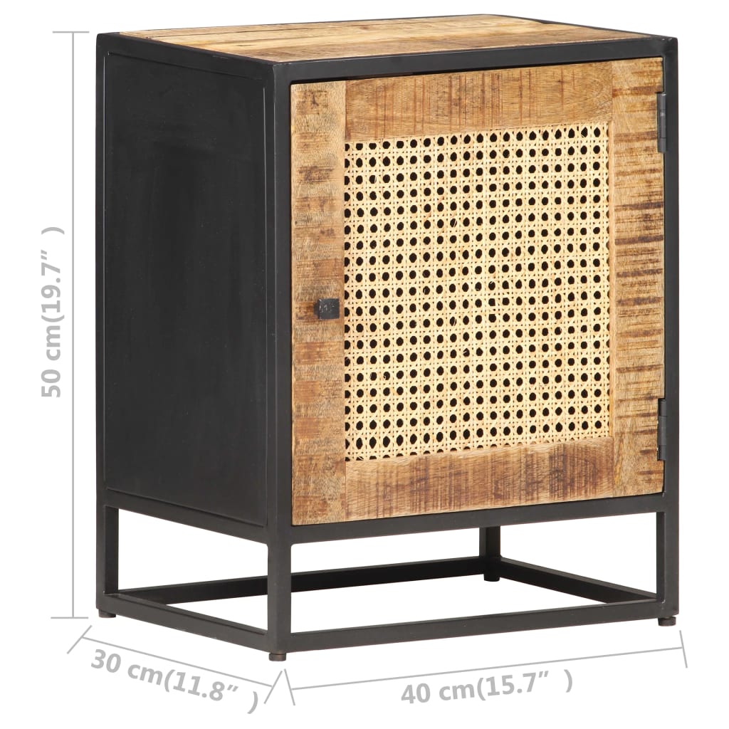 Bedside Cabinet 40x30x50 cm Rough Mango Wood and Natural Cane- Bedside Tables - HomeShopIreland - Home Shop Ireland - Bedside Tables - Bedside Cabinet 40x30x50 cm Rough Mango Wood and Natural Cane
