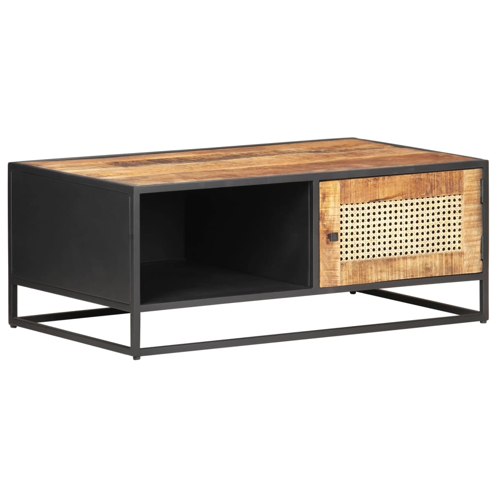 Coffee Table 90x50x35 cm Rough Mango Wood and Natural Cane- Coffee Tables - HomeShopIreland - Home Shop Ireland - Coffee Tables - Coffee Table 90x50x35 cm Rough Mango Wood and Natural Cane