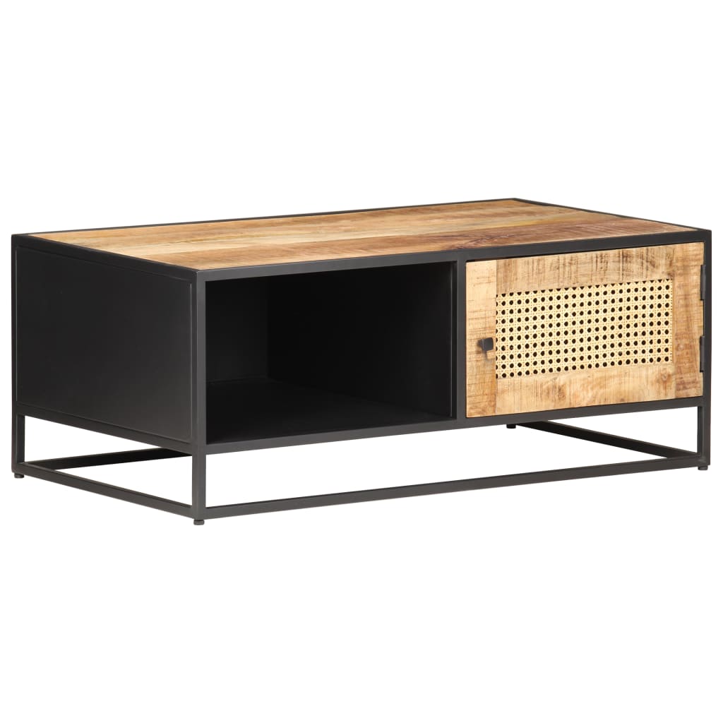 Coffee Table 90x50x35 cm Rough Mango Wood and Natural Cane- Coffee Tables - HomeShopIreland - Home Shop Ireland - Coffee Tables - Coffee Table 90x50x35 cm Rough Mango Wood and Natural Cane