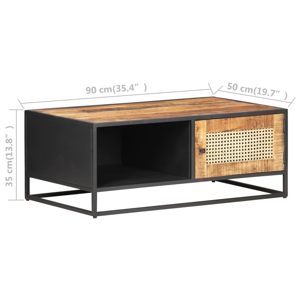 Coffee Table 90x50x35 cm Rough Mango Wood and Natural Cane- Coffee Tables - HomeShopIreland - Home Shop Ireland - Coffee Tables - Coffee Table 90x50x35 cm Rough Mango Wood and Natural Cane