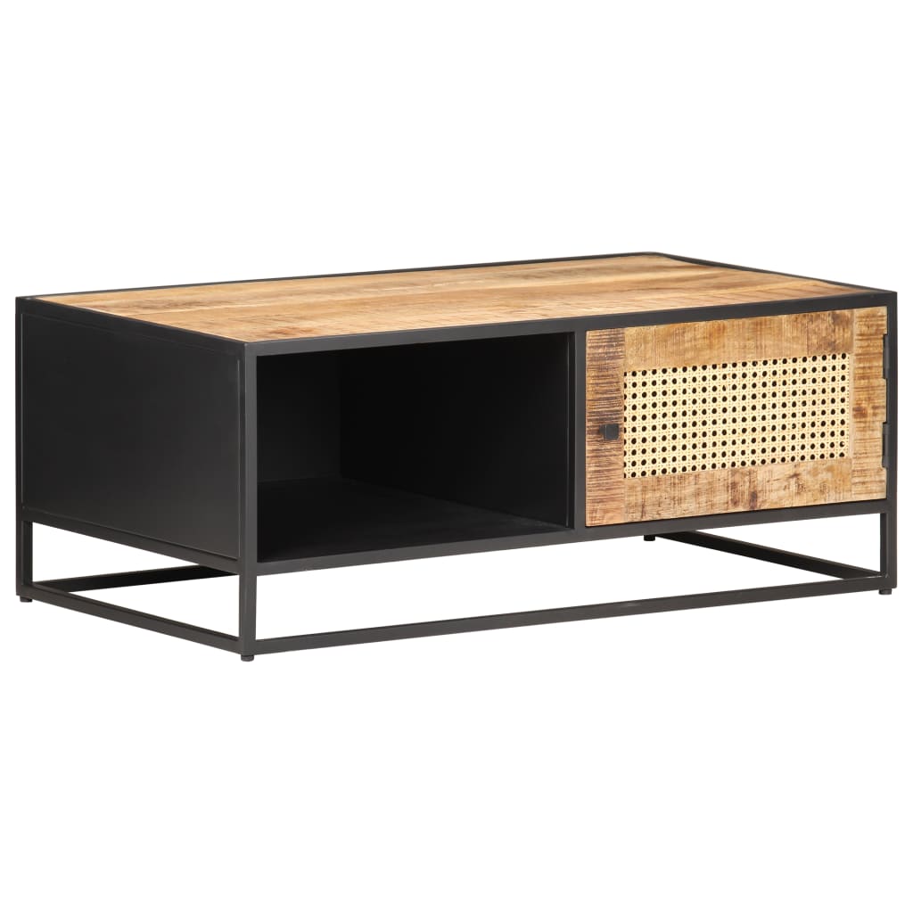 Coffee Table 90x50x35 cm Rough Mango Wood and Natural Cane- Coffee Tables - HomeShopIreland - Home Shop Ireland - Coffee Tables - Coffee Table 90x50x35 cm Rough Mango Wood and Natural Cane