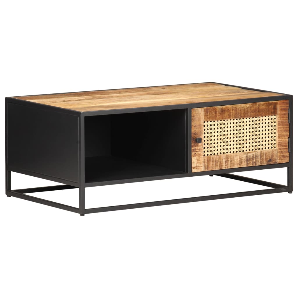 Coffee Table 90x50x35 cm Rough Mango Wood and Natural Cane- Coffee Tables - HomeShopIreland - Home Shop Ireland - Coffee Tables - Coffee Table 90x50x35 cm Rough Mango Wood and Natural Cane