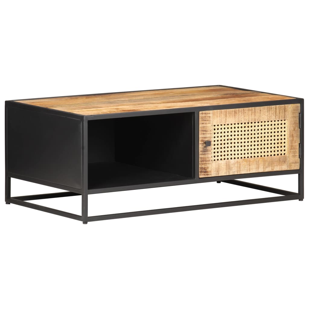Coffee Table 90x50x35 cm Rough Mango Wood and Natural Cane- Coffee Tables - HomeShopIreland - Home Shop Ireland - Coffee Tables - Coffee Table 90x50x35 cm Rough Mango Wood and Natural Cane