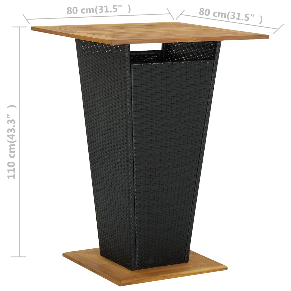 Bar Table Black 80x80x110 cm Poly Rattan and Solid Acacia Wood- Outdoor Tables - HomeShopIreland - Home Shop Ireland - Outdoor Tables - Bar Table Black 80x80x110 cm Poly Rattan and Solid Acacia Wood