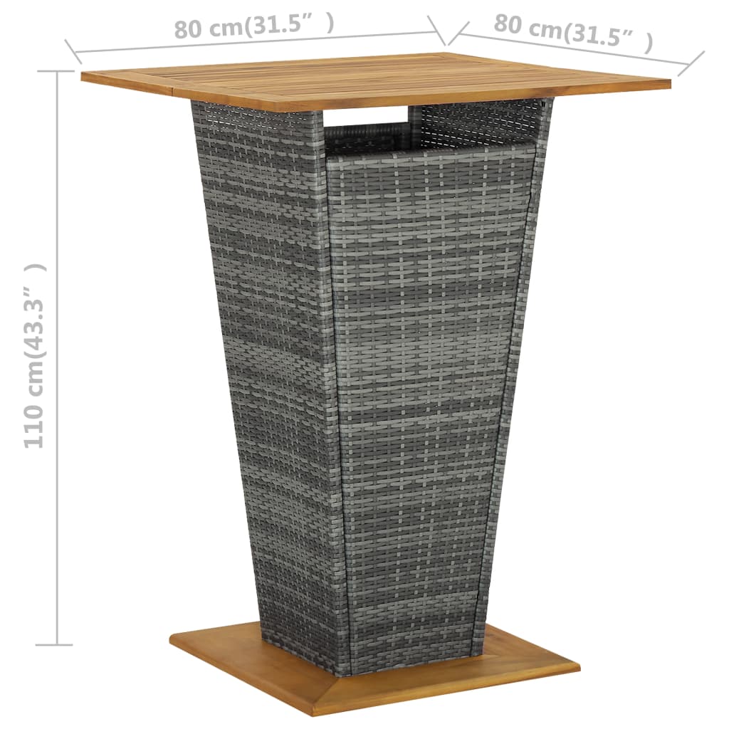 Bar Table Grey 80x80x110 cm Poly Rattan and Solid Acacia Wood- Outdoor Tables - HomeShopIreland - Home Shop Ireland - Outdoor Tables - Bar Table Grey 80x80x110 cm Poly Rattan and Solid Acacia Wood