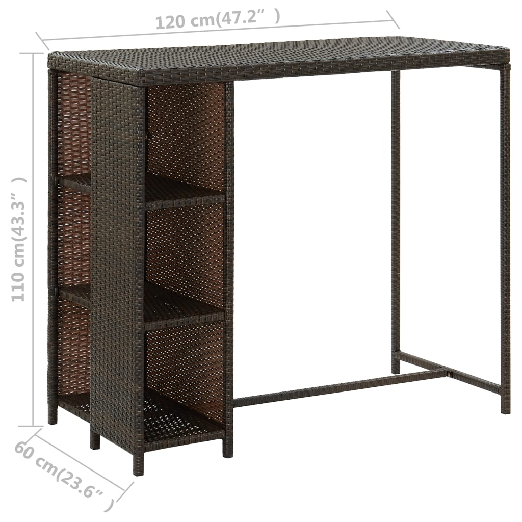 Bar Table with Storage Rack Brown 120x60x110 cm Poly Rattan- Kitchen & Dining Room Tables - HomeShopIreland - Home Shop Ireland - Kitchen & Dining Room Tables - Bar Table with Storage Rack Brown 120x60x110 cm Poly Rattan