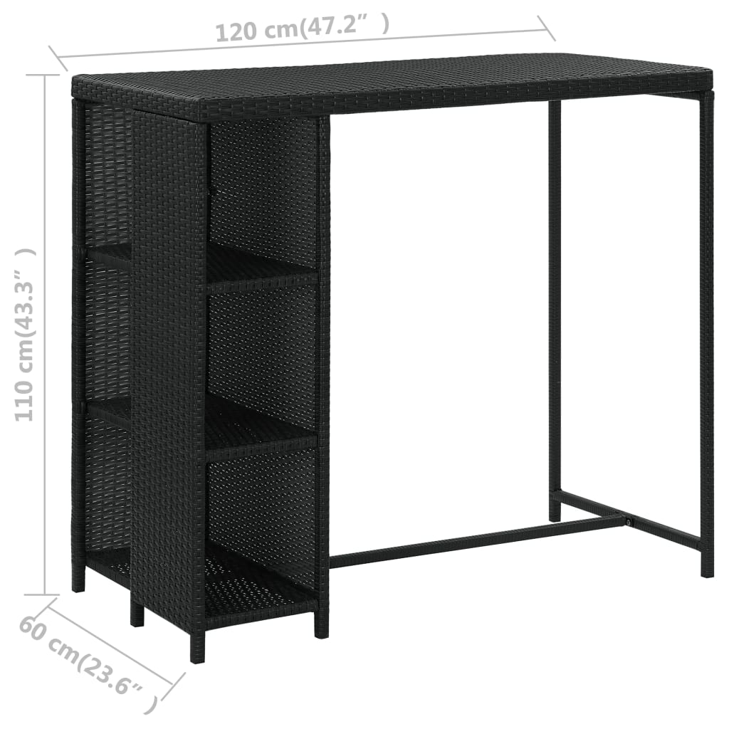 Bar Table with Storage Rack Black 120x60x110 cm Poly Rattan- Kitchen & Dining Room Tables - HomeShopIreland - Home Shop Ireland - Kitchen & Dining Room Tables - Bar Table with Storage Rack Black 120x60x110 cm Poly Rattan