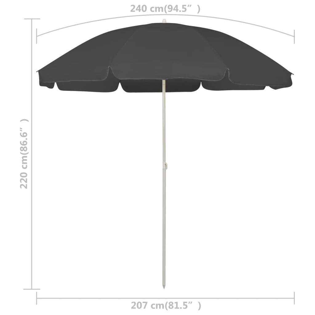 Beach Umbrella Anthracite 240 cm- Outdoor Umbrellas & Sunshades - HomeShopIreland - Home Shop Ireland - Outdoor Umbrellas & Sunshades - Beach Umbrella Anthracite 240 cm