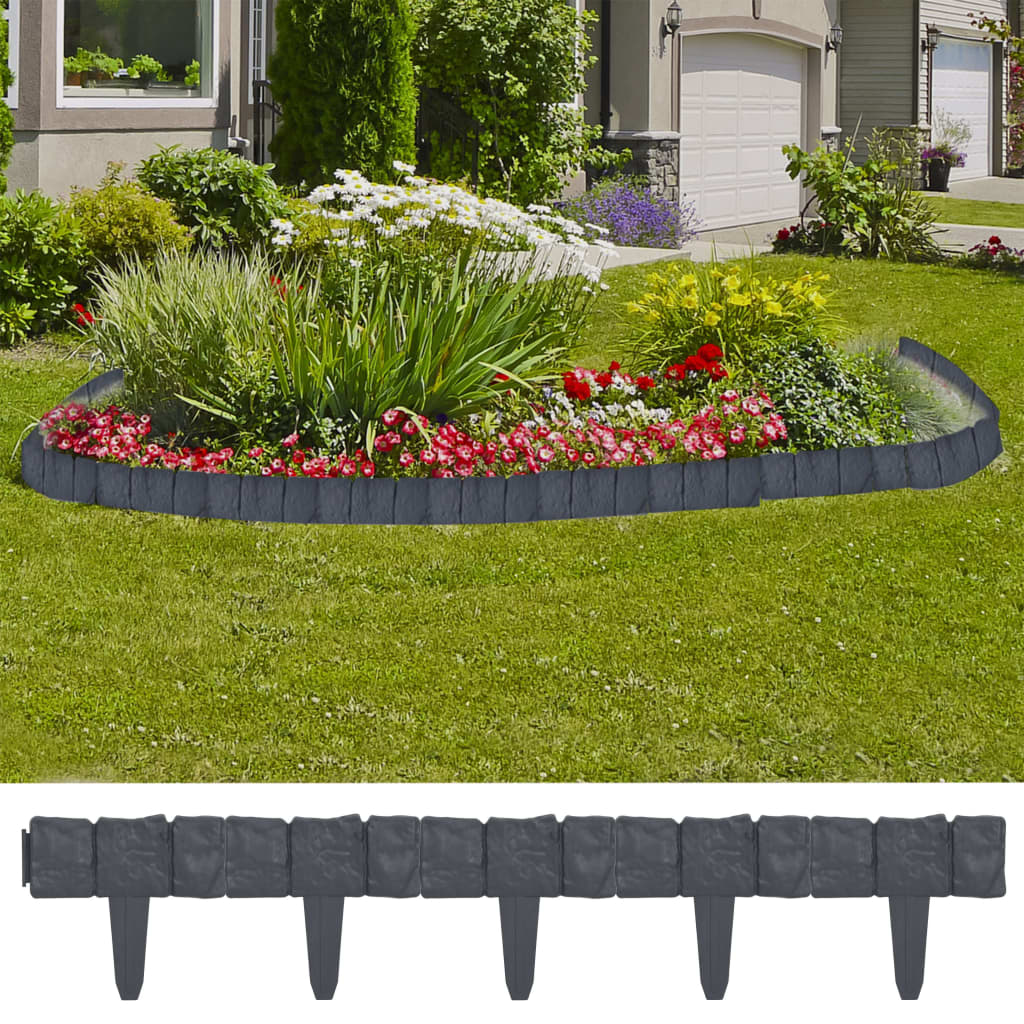 Lawn Fence Stone Look 41 pcs Plastic 10 m- Garden Borders & Edging - HomeShopIreland - Home Shop Ireland - Garden Borders & Edging - Lawn Fence Stone Look 41 pcs Plastic 10 m