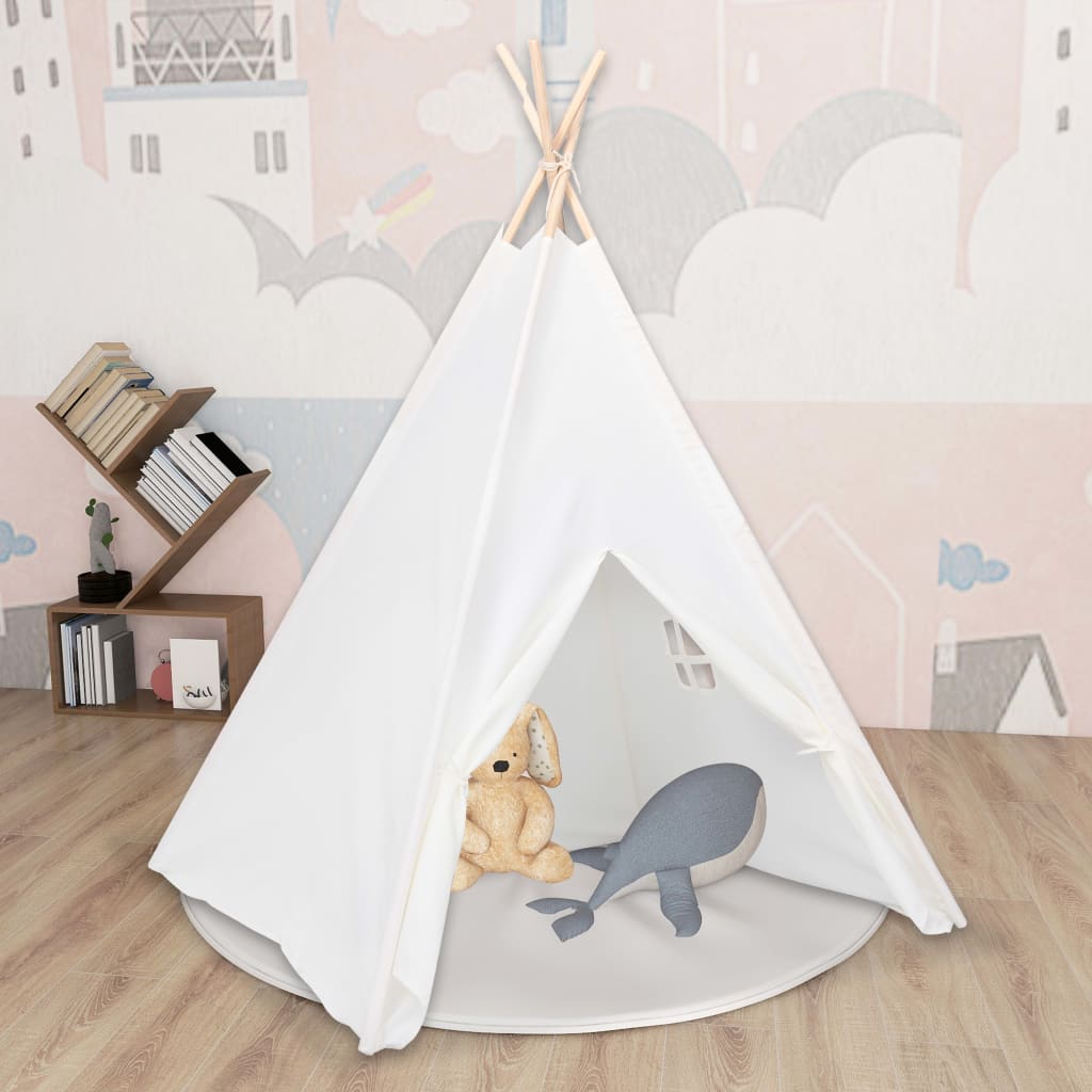 Children Teepee Tent with Bag Peach Skin White 120x120x150 cm- Play Tents & Tunnels - HomeShopIreland - Home Shop Ireland - Play Tents & Tunnels - Children Teepee Tent with Bag Peach Skin White 120x120x150 cm