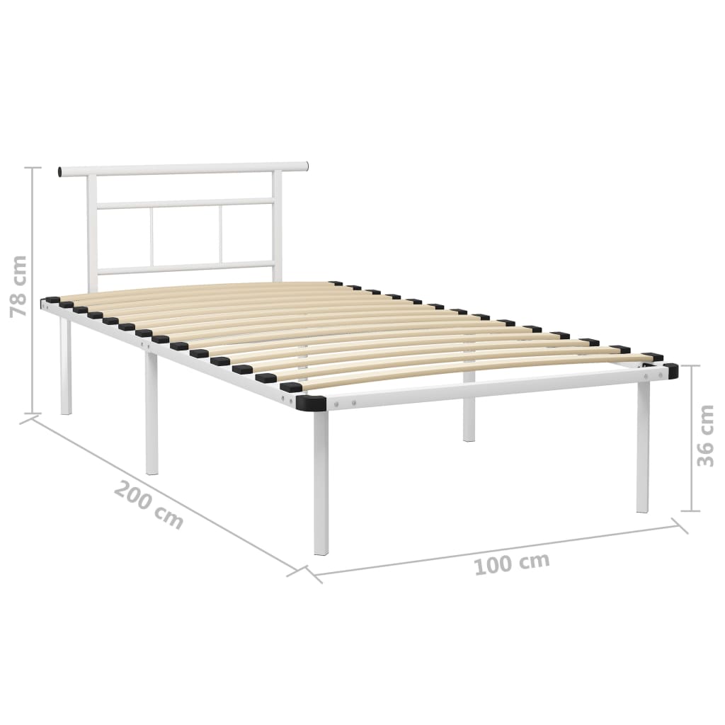 Bed Frame White Metal 100x200 cm- Beds & Bed Frames - HomeShopIreland - Home Shop Ireland - Beds & Bed Frames - Bed Frame White Metal 100x200 cm