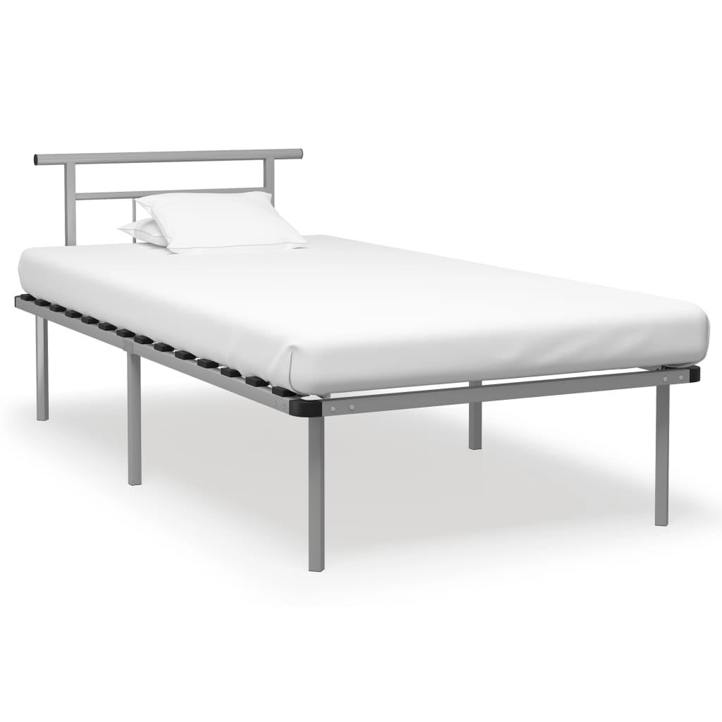 Bed Frame Grey Metal 100x200 cm- Beds & Bed Frames - HomeShopIreland - Home Shop Ireland - Beds & Bed Frames - Bed Frame Grey Metal 100x200 cm