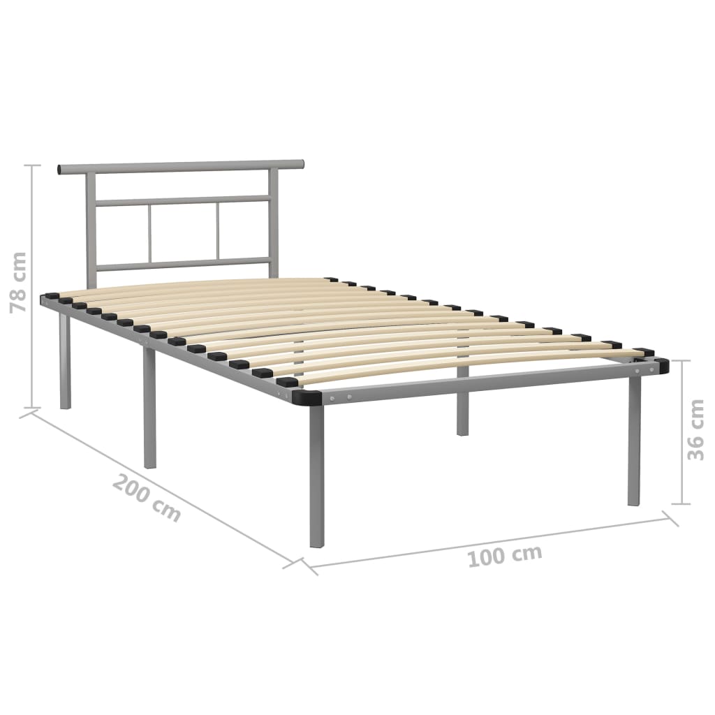 Bed Frame Grey Metal 100x200 cm- Beds & Bed Frames - HomeShopIreland - Home Shop Ireland - Beds & Bed Frames - Bed Frame Grey Metal 100x200 cm