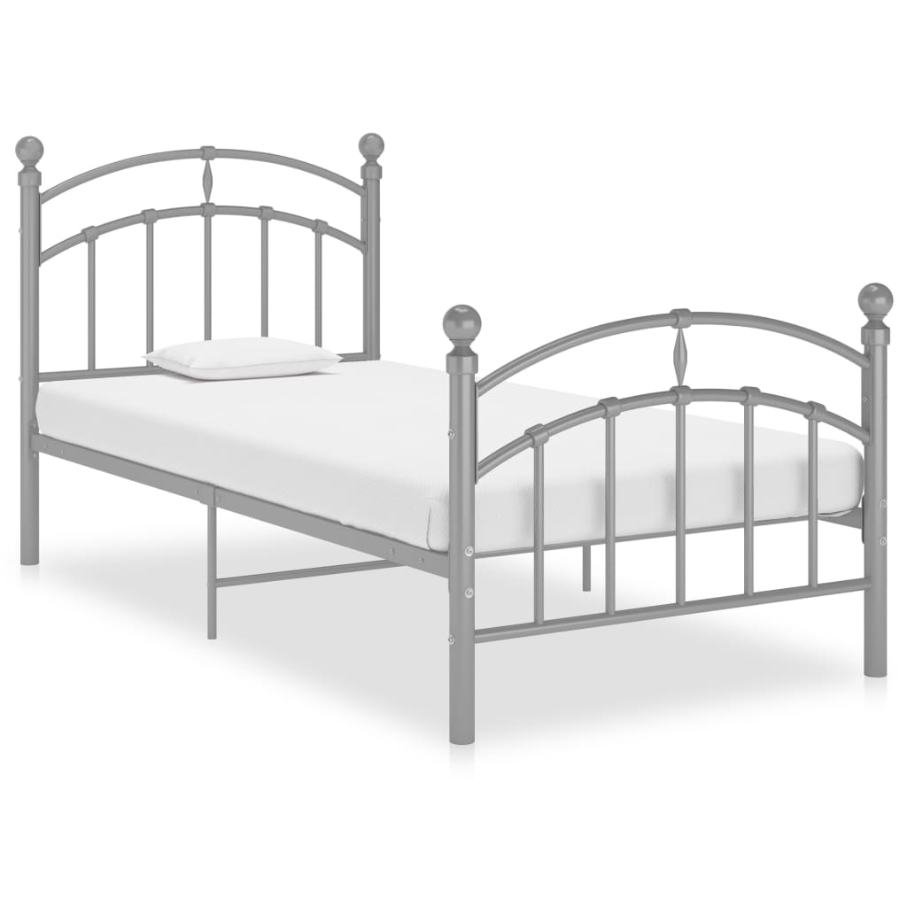Bed Frame Grey Metal 90x200 cm- Beds & Bed Frames - HomeShopIreland - Home Shop Ireland - Beds & Bed Frames - Bed Frame Grey Metal 90x200 cm
