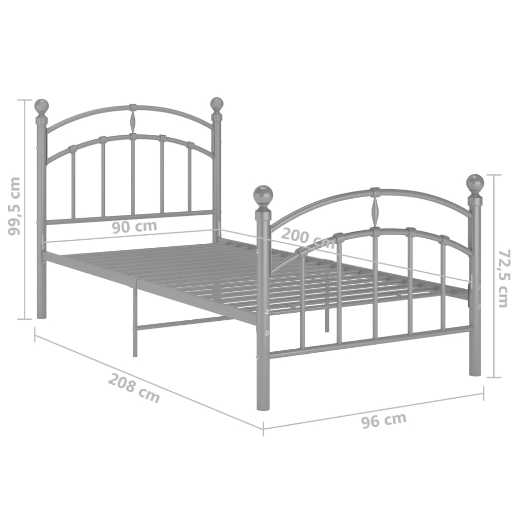 Bed Frame Grey Metal 90x200 cm- Beds & Bed Frames - HomeShopIreland - Home Shop Ireland - Beds & Bed Frames - Bed Frame Grey Metal 90x200 cm