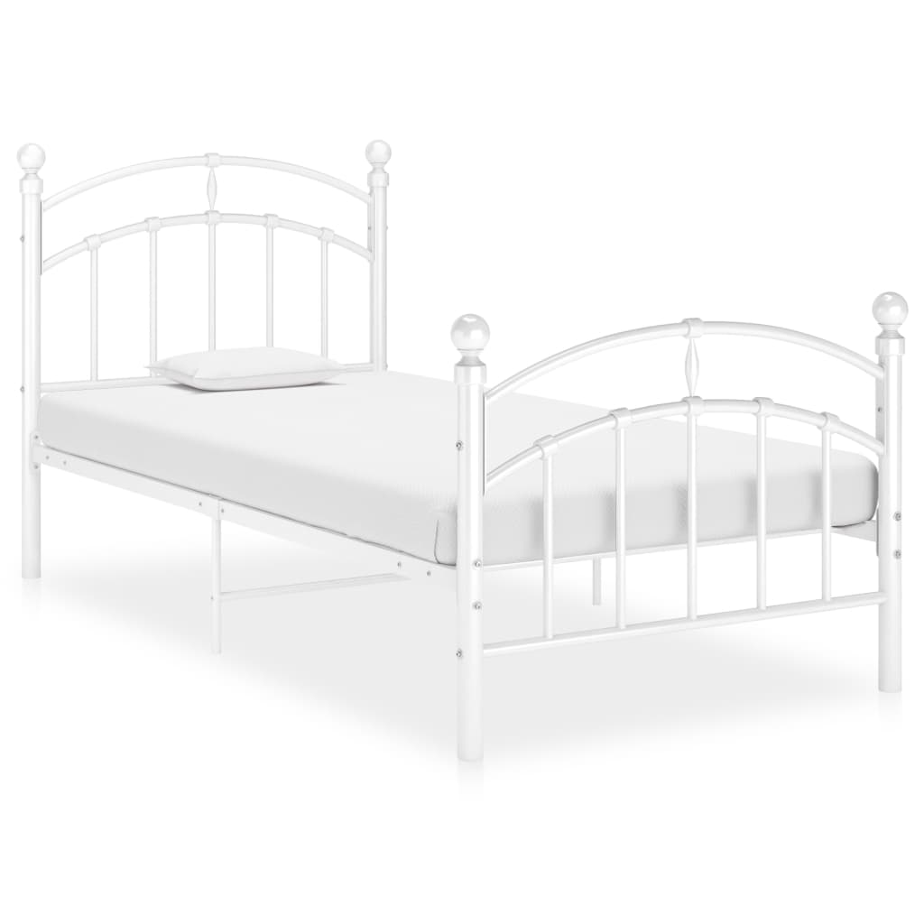 Bed Frame White Metal 100x200 cm- Beds & Bed Frames - HomeShopIreland - Home Shop Ireland - Beds & Bed Frames - Bed Frame White Metal 100x200 cm