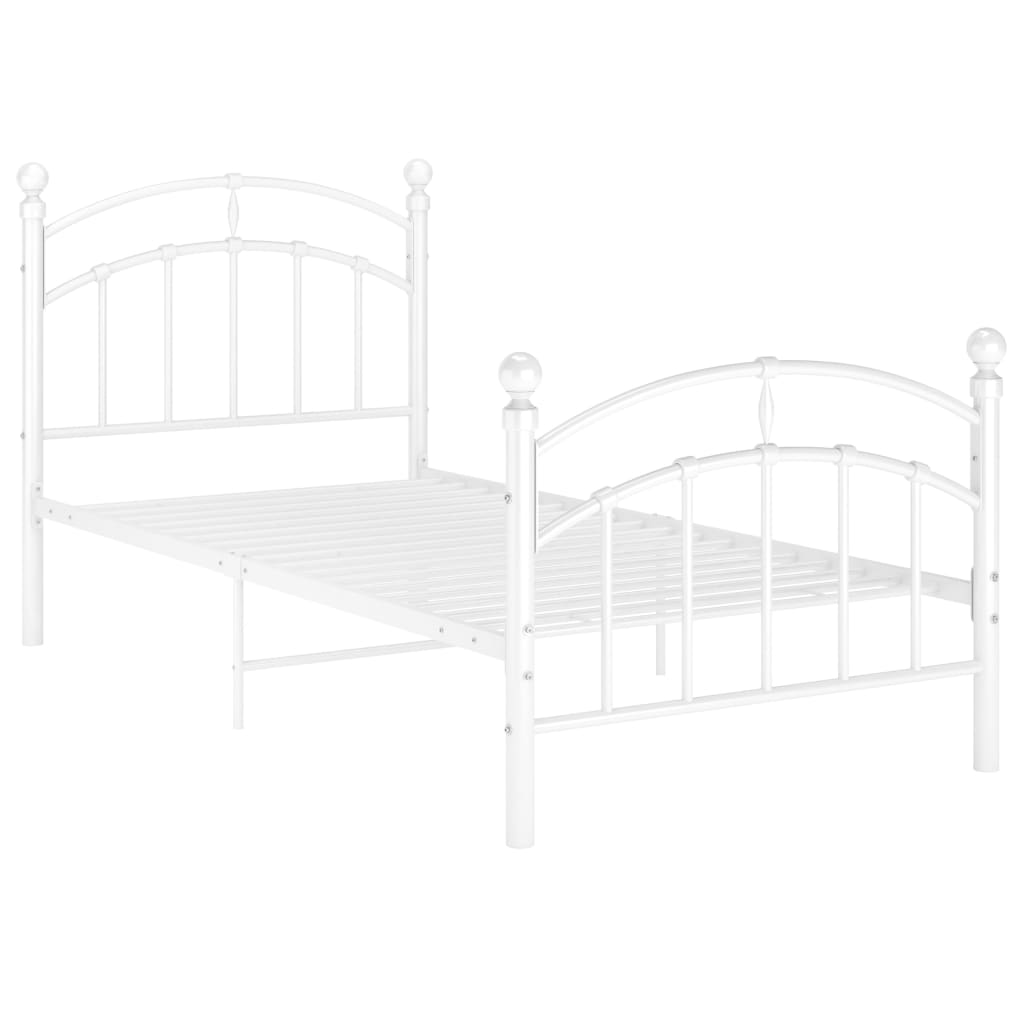 Bed Frame White Metal 100x200 cm- Beds & Bed Frames - HomeShopIreland - Home Shop Ireland - Beds & Bed Frames - Bed Frame White Metal 100x200 cm