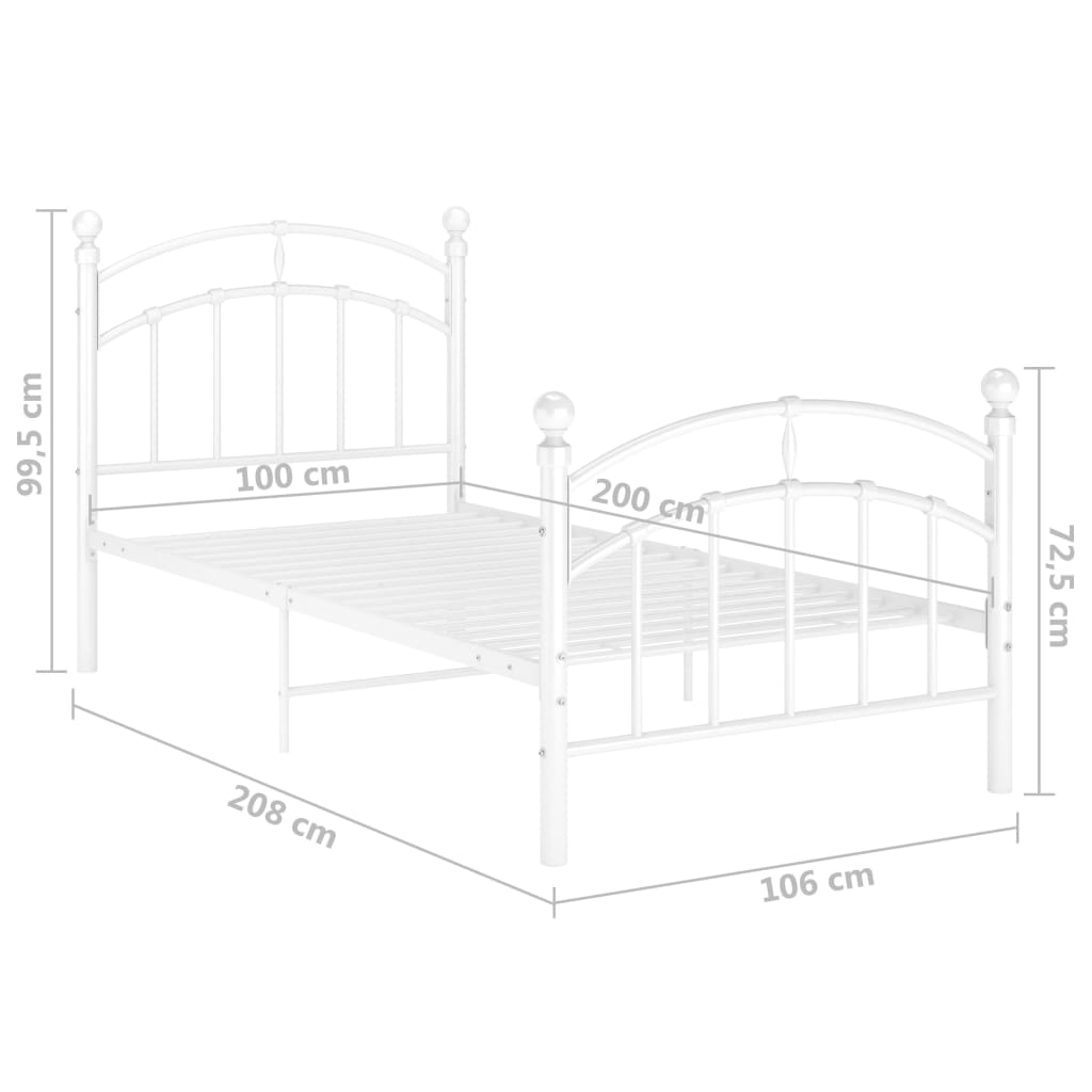 Bed Frame White Metal 100x200 cm- Beds & Bed Frames - HomeShopIreland - Home Shop Ireland - Beds & Bed Frames - Bed Frame White Metal 100x200 cm