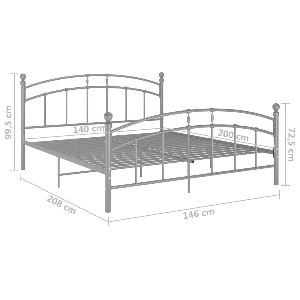 Bed Frame Grey Metal 140x200 cm- Beds & Bed Frames - HomeShopIreland - Home Shop Ireland - Beds & Bed Frames - Bed Frame Grey Metal 140x200 cm