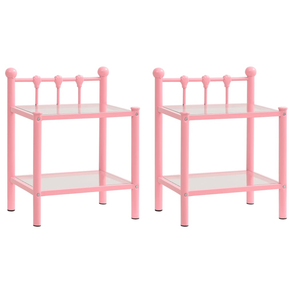 Bedside Cabinets 2 pcs Pink and Transparent Metal and Glass- Bedside Tables - HomeShopIreland - Home Shop Ireland - Bedside Tables - Bedside Cabinets 2 pcs Pink and Transparent Metal and Glass