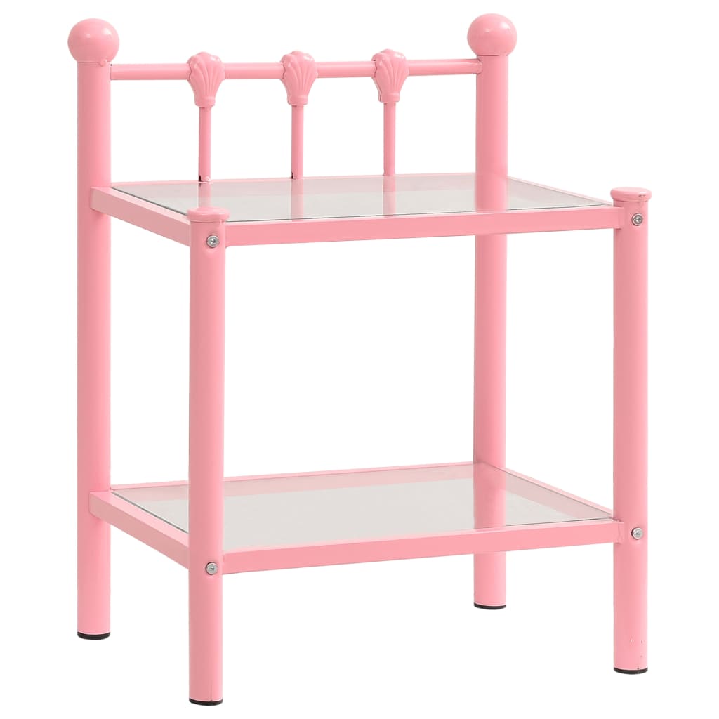 Bedside Cabinets 2 pcs Pink and Transparent Metal and Glass- Bedside Tables - HomeShopIreland - Home Shop Ireland - Bedside Tables - Bedside Cabinets 2 pcs Pink and Transparent Metal and Glass