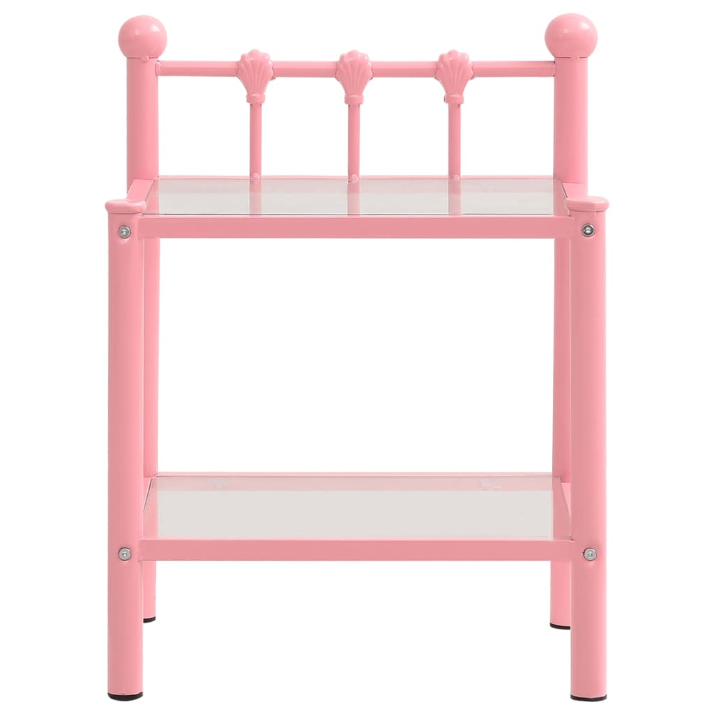 Bedside Cabinets 2 pcs Pink and Transparent Metal and Glass- Bedside Tables - HomeShopIreland - Home Shop Ireland - Bedside Tables - Bedside Cabinets 2 pcs Pink and Transparent Metal and Glass