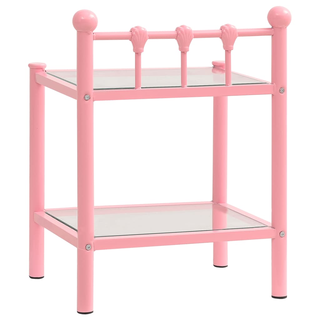 Bedside Cabinets 2 pcs Pink and Transparent Metal and Glass- Bedside Tables - HomeShopIreland - Home Shop Ireland - Bedside Tables - Bedside Cabinets 2 pcs Pink and Transparent Metal and Glass