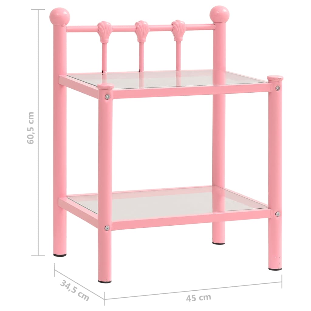 Bedside Cabinets 2 pcs Pink and Transparent Metal and Glass- Bedside Tables - HomeShopIreland - Home Shop Ireland - Bedside Tables - Bedside Cabinets 2 pcs Pink and Transparent Metal and Glass