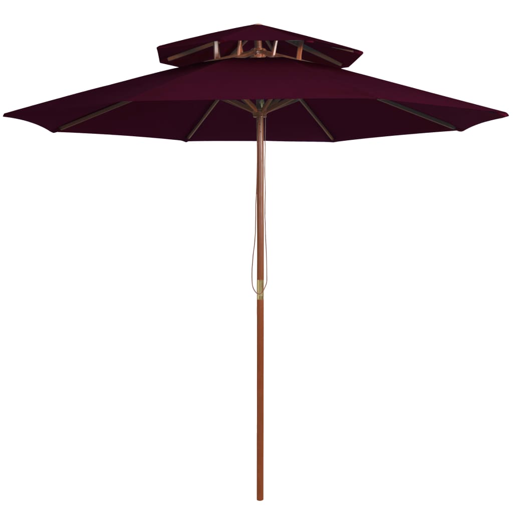 Double Decker Parasol with Wooden Pole Bordeaux Red 270 cm- Outdoor Umbrellas & Sunshades - HomeShopIreland - Home Shop Ireland - Outdoor Umbrellas & Sunshades - Double Decker Parasol with Wooden Pole Bordeaux Red 270 cm