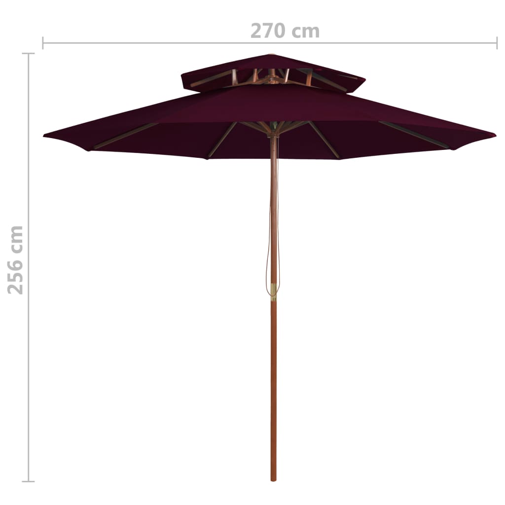 Double Decker Parasol with Wooden Pole Bordeaux Red 270 cm- Outdoor Umbrellas & Sunshades - HomeShopIreland - Home Shop Ireland - Outdoor Umbrellas & Sunshades - Double Decker Parasol with Wooden Pole Bordeaux Red 270 cm