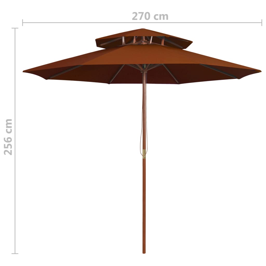 Double Decker Parasol with Wooden Pole Terracotta 270 cm- Outdoor Umbrellas & Sunshades - HomeShopIreland - Home Shop Ireland - Outdoor Umbrellas & Sunshades - Double Decker Parasol with Wooden Pole Terracotta 270 cm