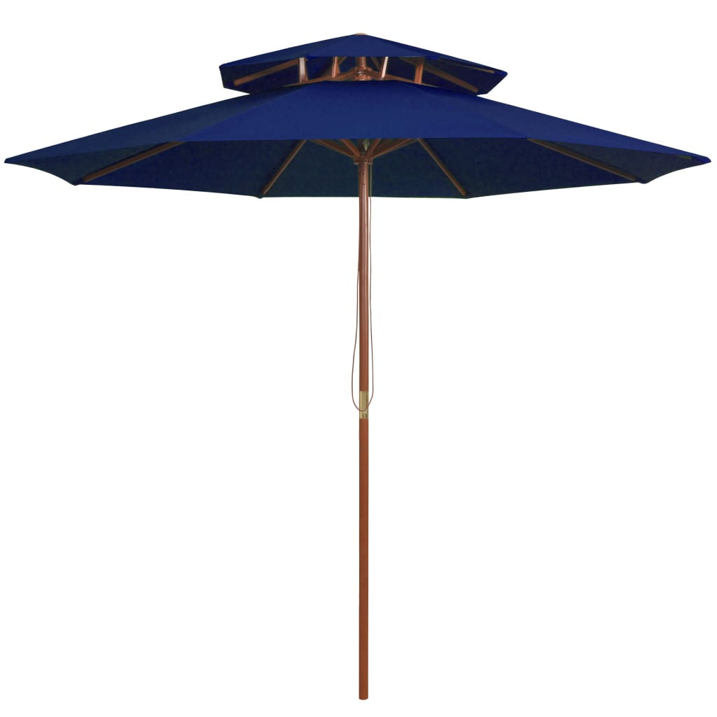 Double Decker Parasol with Wooden Pole Blue 270 cm- Outdoor Umbrellas & Sunshades - HomeShopIreland - Home Shop Ireland - Outdoor Umbrellas & Sunshades - Double Decker Parasol with Wooden Pole Blue 270 cm