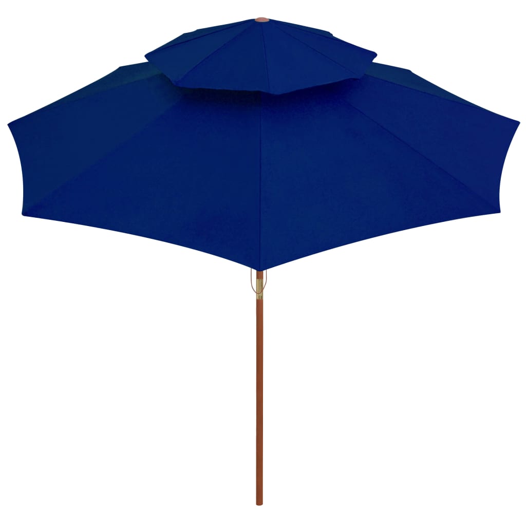 Double Decker Parasol with Wooden Pole Blue 270 cm- Outdoor Umbrellas & Sunshades - HomeShopIreland - Home Shop Ireland - Outdoor Umbrellas & Sunshades - Double Decker Parasol with Wooden Pole Blue 270 cm